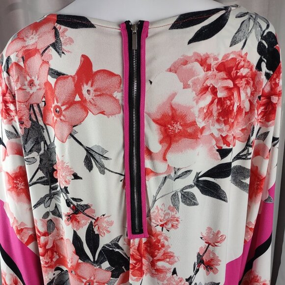 Alfani Floral Print Mini Dress Pink Red Black White Long Sleeve Zip Back Size 2X - Picture 5 of 11